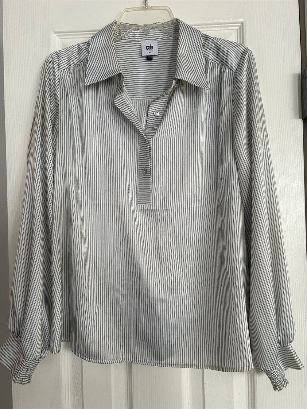 CAbi Men's Long-Sleeve Striped Dress Shirt - White & Gray